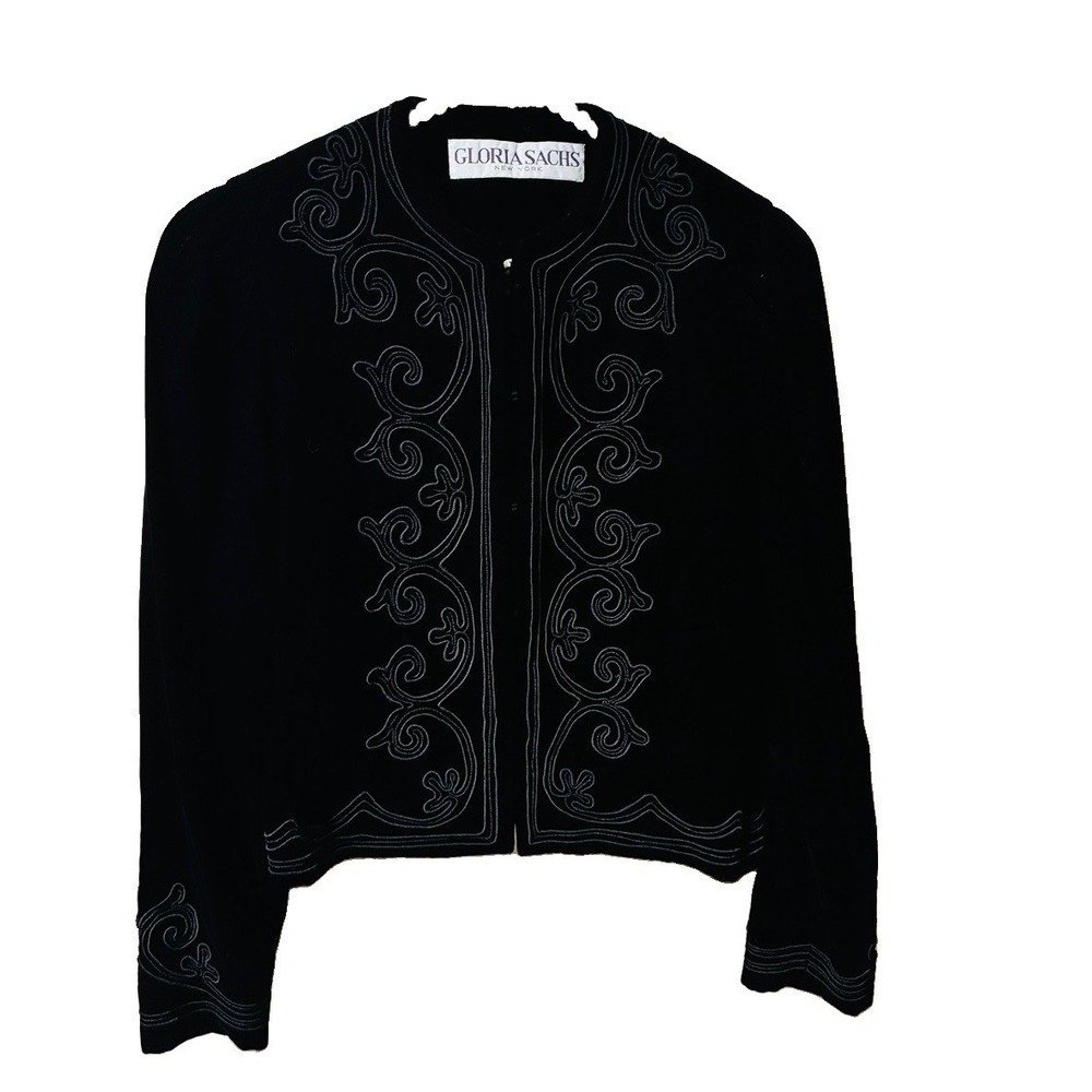 Gloria Sachs Skirt Suit Women 6 8 Black Good Velvet Soutache‎ Vintage ILGWU USA